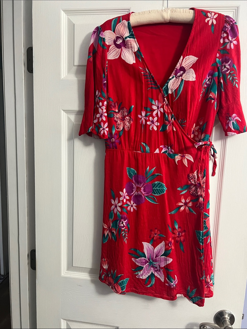 Old Navy Red Floral Wrap Mini Dress